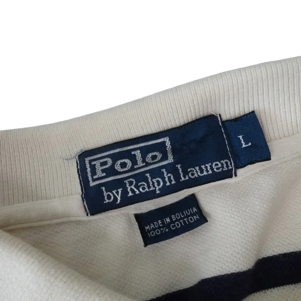 Ralph Lauren Vintage Y2K Cream Striped Golf Polo Shirt Men's Large
